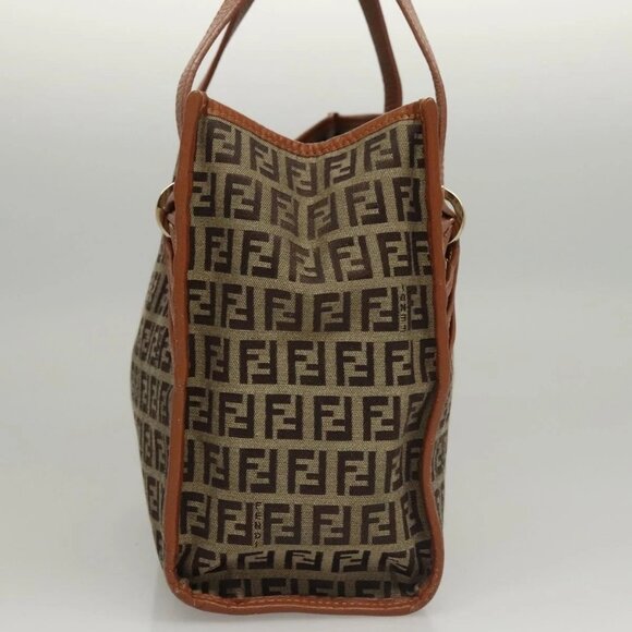 FENDI Zucchino Canvas Hand Bag Brown Gold Auth sw308 - Picture 6 of 16